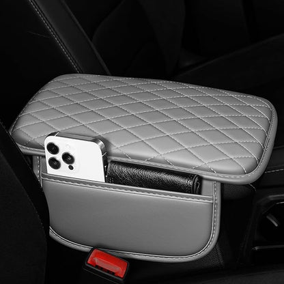 Center Console Cover for Cars Fit for Jeep Wrangler Leather Armrest Covers with 2 Storage Bags(Grey)