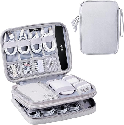 DDgro Cable Organizer Bag, Large Charger Cord Travel Case for Electronics & Tech Accessories (Large, Light Grey)