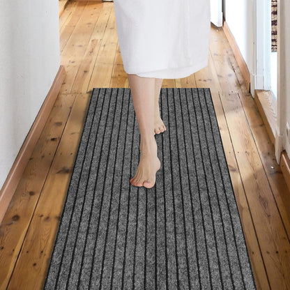 Custom Size Backed Non-Slip Area Rugs Runner, Easy Clean, Waterproof Runner Rugs for Hallway Entryway, Kitchen, Laundry, 3FT x 58FT, Gray Stripe
