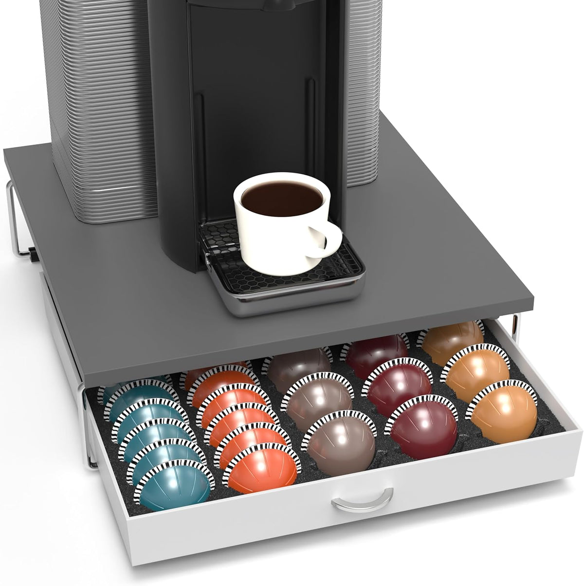 DecoBrothers Supreme Vertuoline Drawer, Holds with 30 Big or 60 Small Vertuoline Pods, Grey