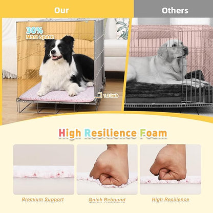 Dog Bed for Crate High Resilience Foam Crate Pad Mat for Medium Large Dogs Washable Anti-Slip,35" x 22", Pink