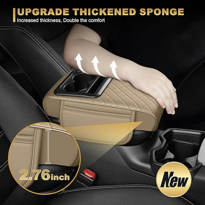 Center Console Cover for RDX: Armrest Cover for Car with 2 Storage Bags - Waterproof Leather Center Console Cover with Cup Holder for Car,Anti-Scratch Auto Armrest Pad Accessory （Beige