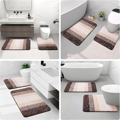 Arotive Microfiber Bathroom Rugs, Shaggy Soft and Absorbent Bath Rug, Non-Slip, Thick Plush Machine Washable Dry Bath Mats for Bathroom, Tub and Shower, 59x17, Brown, Rectangular
