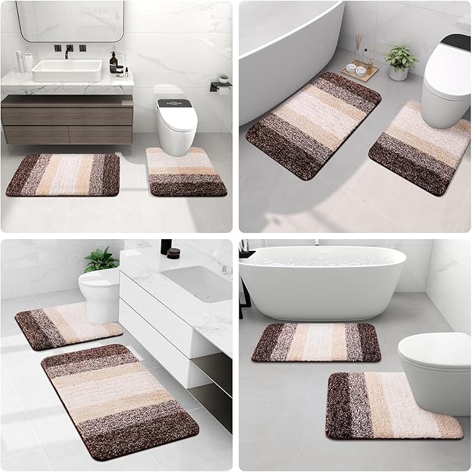 Arotive Microfiber Bathroom Rugs, Shaggy Soft and Absorbent Bath Rug, Non-Slip, Thick Plush Machine Washable Dry Bath Mats for Bathroom, Tub and Shower, 50x30, Brown, Rectangular