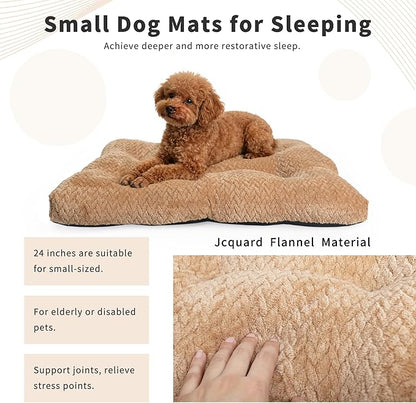 Washable Dog Crate Pad for Small Dogs, Anti-Slip Puppy Kennel Dog Bed for Crate,Flat Soft Fleece Khaki Pet Mat 24" x 18"