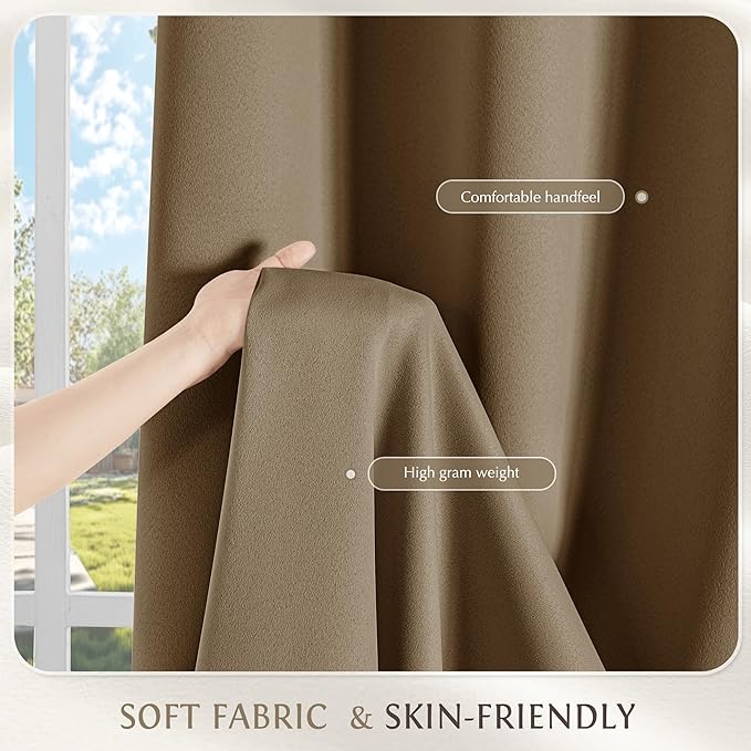 Beauoop 100% Blackout Curtains 63 Inch Long 2 Panels