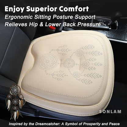 Comfort Dreamcatcher Car Seat Cushion Non-Slip - Relaxing, Optimal Support & Posture for Long Drive (Full Set (Beige))