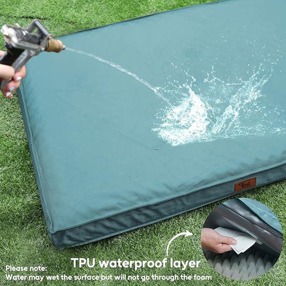 Tail Stories Outdoor Dog Bed for Medium Dogs, Waterproof Dog Crate Mat Orthopedic Egg Crate Foam Pet Bed with Washable Removable Oxford Cover, Light Blue