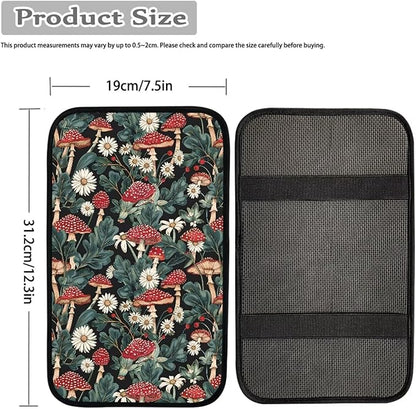 UNICEU Mushroom Daisy Print Car Decorative Armrest Cover Pad Soft Neoprene Car Center Console Armrest Cover Universal Fit Trucks SUV Van