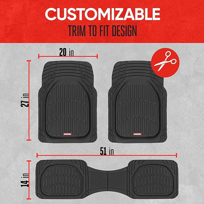 Motor Trend FlexTough™ Deep Dish Contours Rubber Car Floor Mats with Trunk Mat Cargo Liner, Front & Rear Combo Set fits Most Car SUV Van Coupe Sedan, Heavy Duty All Weather Trim to Fit