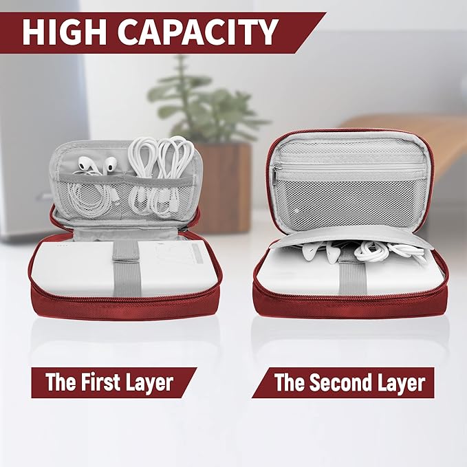 Travel Cable Organizer Bag Pouch Electronic Accessories Carry Case Portable Waterproof All-in-One Storage Bag for Cable,Charger, Phone, Hard Drive，SD Card-Wind Red