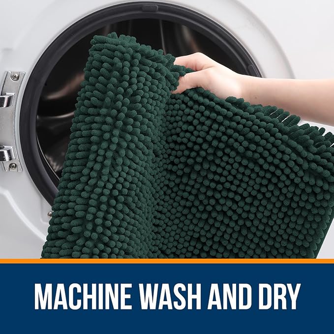 OLANLY Bathroom Rugs 40x32, Extra Soft Absorbent Chenille Bath Rugs, Rubber Backing Quick Dry, Machine Washable Bath Mats for Bathroom Floor, Tub and Shower, Home Decor Accessories, Blackish Green