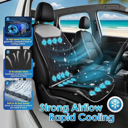 3-in-1 Cooling Car Seat Cushion with Massage, 16 Fans Ventilated Seat Cooler, 12V Front Seat Summer Cooling Seat Cover for Car SUV Truck, Fits All Seasons (Black)