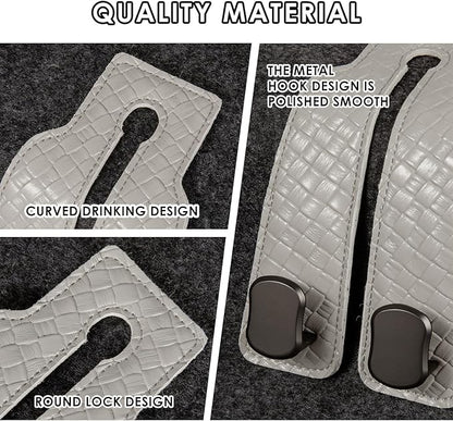 KINIVA Car Seat Headrest Storage Hooks, Set of 2, Suede PU Leather, Double Hooks (07-Grey)