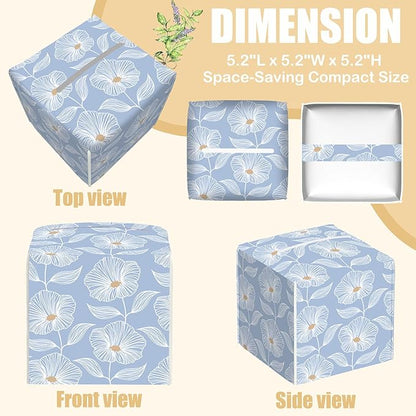 Leather Tissue Box Holder Blue Floral Tissue Box Cover Facial Paper Case Organizer Cube Napkin Dispenser for Bathroom Vanity Countertop Night Stand Office Car