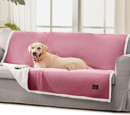 Luciphia Waterproof Bed Blanket Washable,Soft Sherpa Fleece Puppy Reversible Throw Blankets for Medium Large Dog Cat,Furniture Cover Protector Couch from Liquid Pee and Pet Fur,Pink White,65" x 57"
