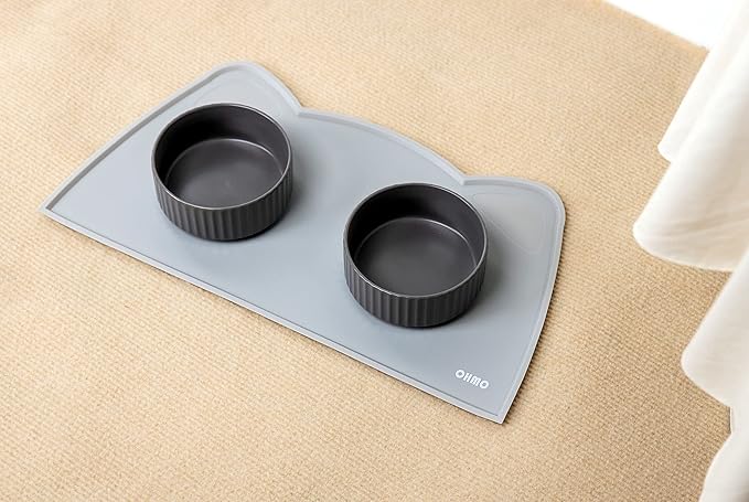 OHMO - Cat Food Mat, Silicone Pet Feeding Mat for Floor Non-Skid Waterproof Dog Water Bowl Tray, Easy to Clean Pet Placemat