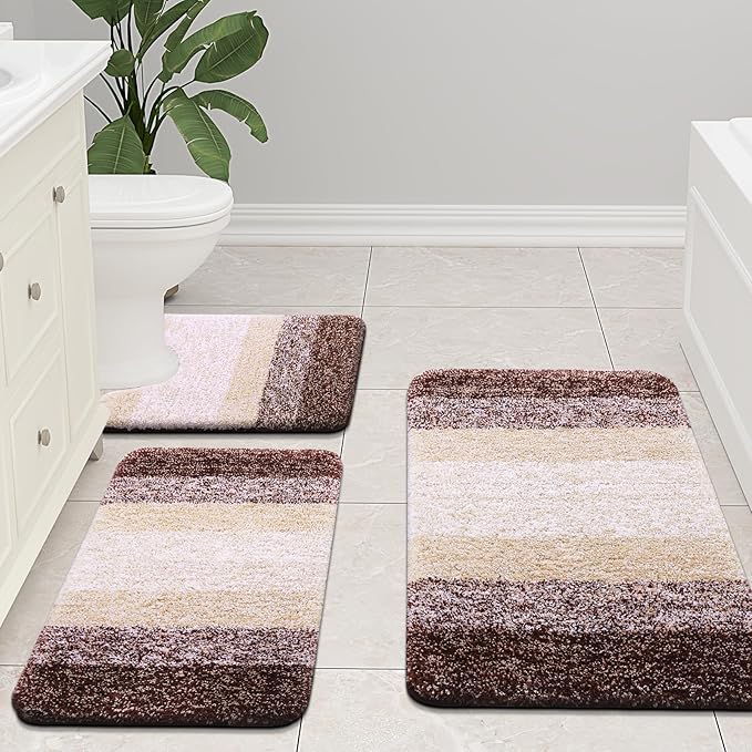 Arotive Microfiber Bathroom Rugs, Shaggy Soft and Absorbent Bath Rug, Non-Slip, Thick Plush Machine Washable Dry Bath Mats for Bathroom, Tub and Shower, 59x17, Brown, Rectangular