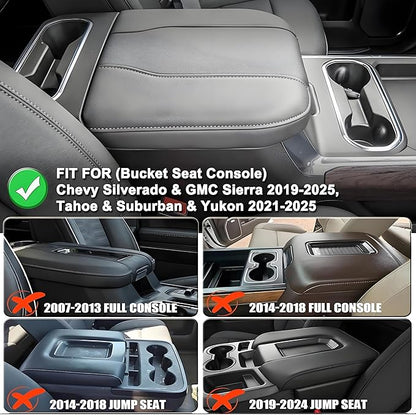 Center Console Armrest Cover for GMC Sierra & Chevy Silverado 2019-2025, Tahoe & Suburban & Yukon 2021-2025, Bucket Seat Thickened Arm Rest Cushion Pad, Anti-Scratch Full Protector Accessories