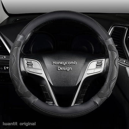 Iwantit® Car Steering Wheel Covers with 3D Silicone Honeycomb for Men,Anti-Slip Design and Breathable Fabric,Universal Fit 14.5-15 Inches (Full Black)