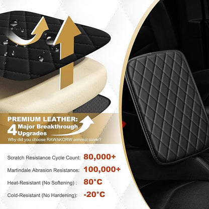 Center Console Cover for RDX: Armrest Cover for Car with 2 Storage Bags - Scratch & Wear Resistant & Waterproof Leather Console Cover,Anti-Scratch Auto Armrest Pad Accessory （Black