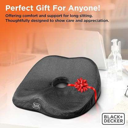 BLACK+DECKER High Back Tailbone Seat Cushion – Memory Foam Chair Cushion for Office, Car, Wheelchair & Airplane – Ergonomic, Non Slip, Breathable Mesh, Sciatic Pain Relief, Washable Cover, Black