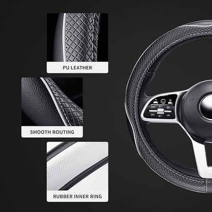 GXT Steering Wheel Cover, PU Leather, Universal 15 Inches, Non-Slip, Odourless Car Interior(Black White)