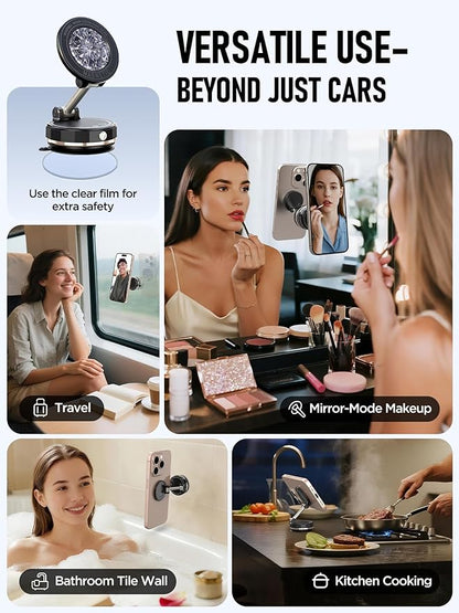 Upgraded Vacuum Magnetic Car Phone Holder for MagSafe[108+LBS Strongest Suction & 3000gf Strongest Magnetic],360° Adjustable Suction Cup Phone Mount for Car,Gym,Mirror,Men Women-Black