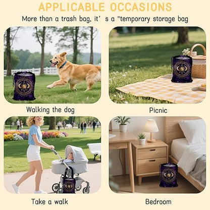 Moon and Star Car Trash Bag,Purple Crescent Moon Hanging Drawstring Car Garbage Bag,Canvas Car Back Seat Organizer with Adjustable Buckle for Men and Women