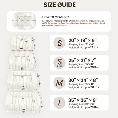 Warmrest Washable Dog Bed for Small Medium Dogs - Rectangle Orthopedic Corduroy Fleece Pet Bed with Removable Cover and Nonskid Bottom, Calming Puppy Bed Soft Pet Sofa, Cream(30x24x8inchs)