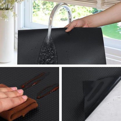 Shelf Liners for Kitchen Cabinets Non Adhesive Drawer Liner for Bathroom Waterproof Refrigerator Liners for Shelves Fridge Plastic Mats Cabinet Cupboard Liner Black 11.8 x 118 Inches