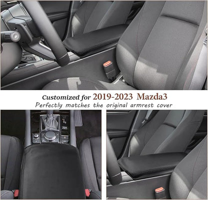 SKTU for 2019-2024 2025 2026 Mazda 3 Mazda3 Center Console Cover 2023 2024 2025 2026 Mazda3 Central Console Armrest Pad Mazda3 BP Seat Box Cover Automotive Car Center Console Soft Cushion (Black)