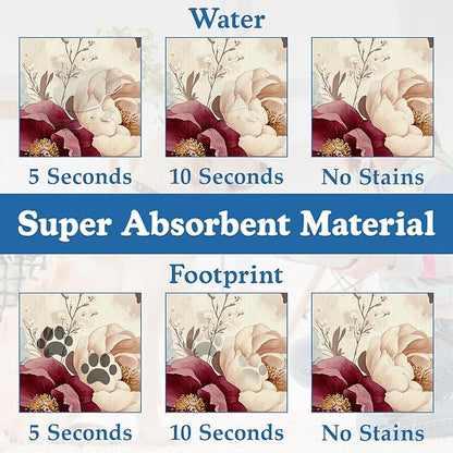 Vintage Floral Rose Pet Feeding Mat–Christmas Stocking Quick Dry Absorbent Dog Cat Food Mat, Non Slip Waterproof Bowl Placemat for Messy Eaters, Pet Accessories for Floors 16"x24"