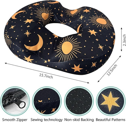 Donut Center Hole Hemorrhoid Pillow Memory Foam Hemorrhoids Seat Cushion for Tailbone or Coccyx Pain Relief Home Office Desk Chair Car Seat Cushions for Women Postpartum Pregnancy (Golden)