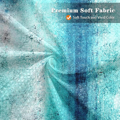 Culudea Turquoise Teal Grey Gray Waffle Textured Cloth Shower Curtain Set, Painting Abstract Modern Art Bathroom Window Waterproof Shower Curtains for Bathroom Decor