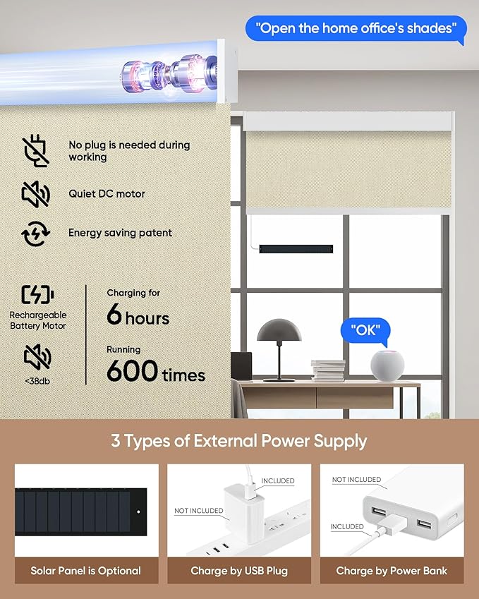 Kincmo Motorized Blinds with Remote, 100% Blackout Motorized Roller Shades Work