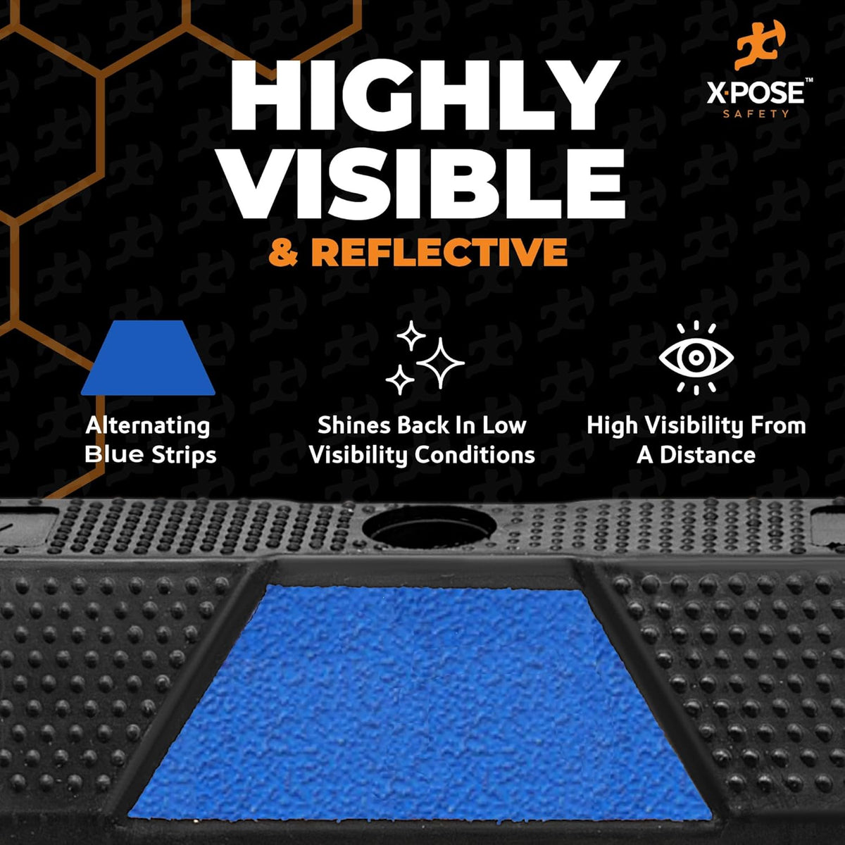 Xpose Safety Parking Stopper for Garage - Heavy Duty Rubber Car, Bumper Stop for Floor, Blue Reflective Strips, Removable Driveway, Ramp Wheel Block for Cars (72" - Pack of 1)