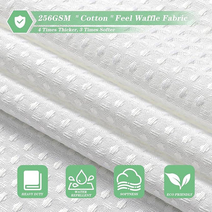 meioro White Shower Curtain, Waffle Weave 256GSM Heavy Duty Textured Fabric Shower Curtains for Bathroom Hotel Spa, Luxury Weighted Polyester Cloth Bath Curtain Set with 12 Hooks, 72Wx84H