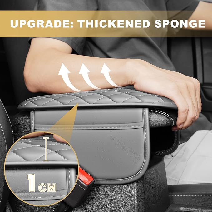 Center Console Cover Fit for Civic: Scratch and Wear Resistant Console Cover Leather with 2 Storage Bags -Upgraded Armrest Coverfor Car,Anti-Scratch Auto Armrest Pad Accessory （Black