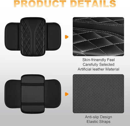 Car Center Console Cover Fit for Jeep Grand Cherokee - Leather Armrest Covers with 2 Storage Pockets(Black)