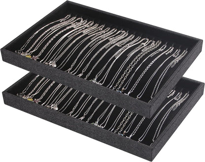 Julysky 2 Pcs/set Stackable Jewelry Organizer Trays，Necklace Tray+Necklace Tray, Jewelry Displays for Selling,Black