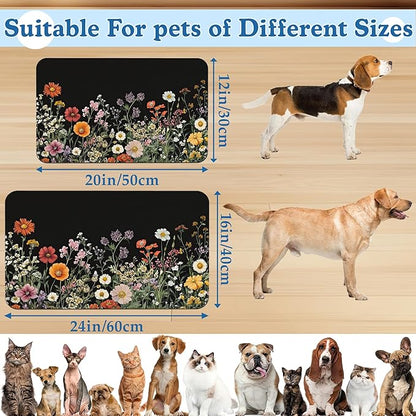 Vintage Wild Herbs Dog Cat Food Mat–Christmas Stocking Absorbent Waterproof Placemat for Food and Water Bowls, Non Slip Rubber Backing, Feeding Mat for Clean Floors 12"x20"