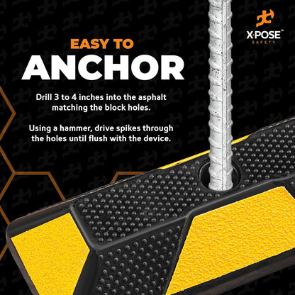 Xpose Safety 48" Heavy Duty Rubber Parking Stopper – 10 Pack Wheel Blocks for Garage, Driveway, or Ramp – Car Bumper Stop with Yellow Reflective Strips – Removable Floor Mount