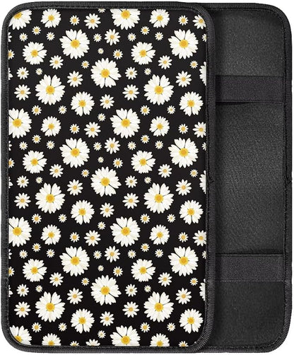 Car Center Console Mats, Daisy Car Armrest Pad Protector Gifts for Women, Universal Dustproof Armrest Decor Cushion for Cars & SUVs