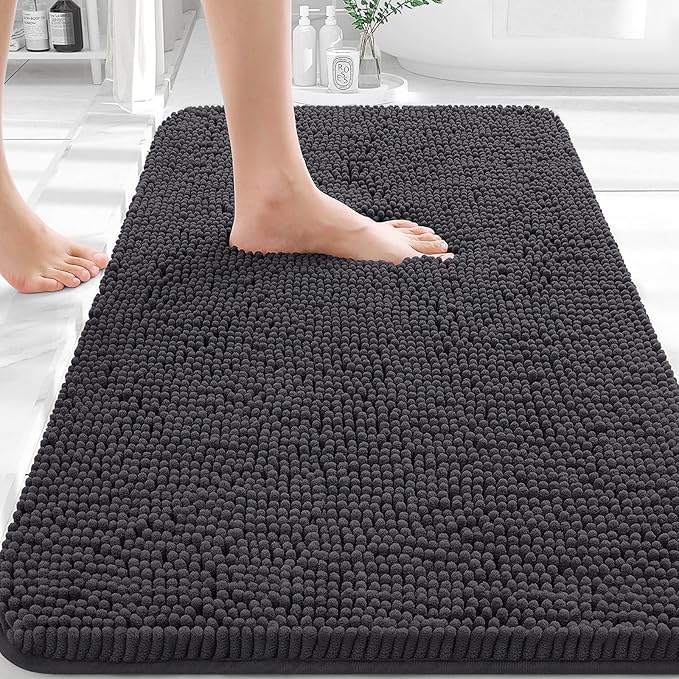 OLANLY Bathroom Rugs 36x24, Extra Soft Absorbent Chenille Bath Rugs, Rubber Backing Quick Dry, Machine Washable Bath Mats for Bathroom Floor, Tub and Shower, Home Decor Accessories, Dark Grey
