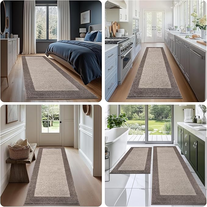 DOMUSTEX Machine Washable Runner Rug 32" x 96", Non Slip Kitchen Mat for Floor, Absorbent Entryway Rug for Kitchen, Bedroom, Living Room, Hallway, Door (Roll Packing)