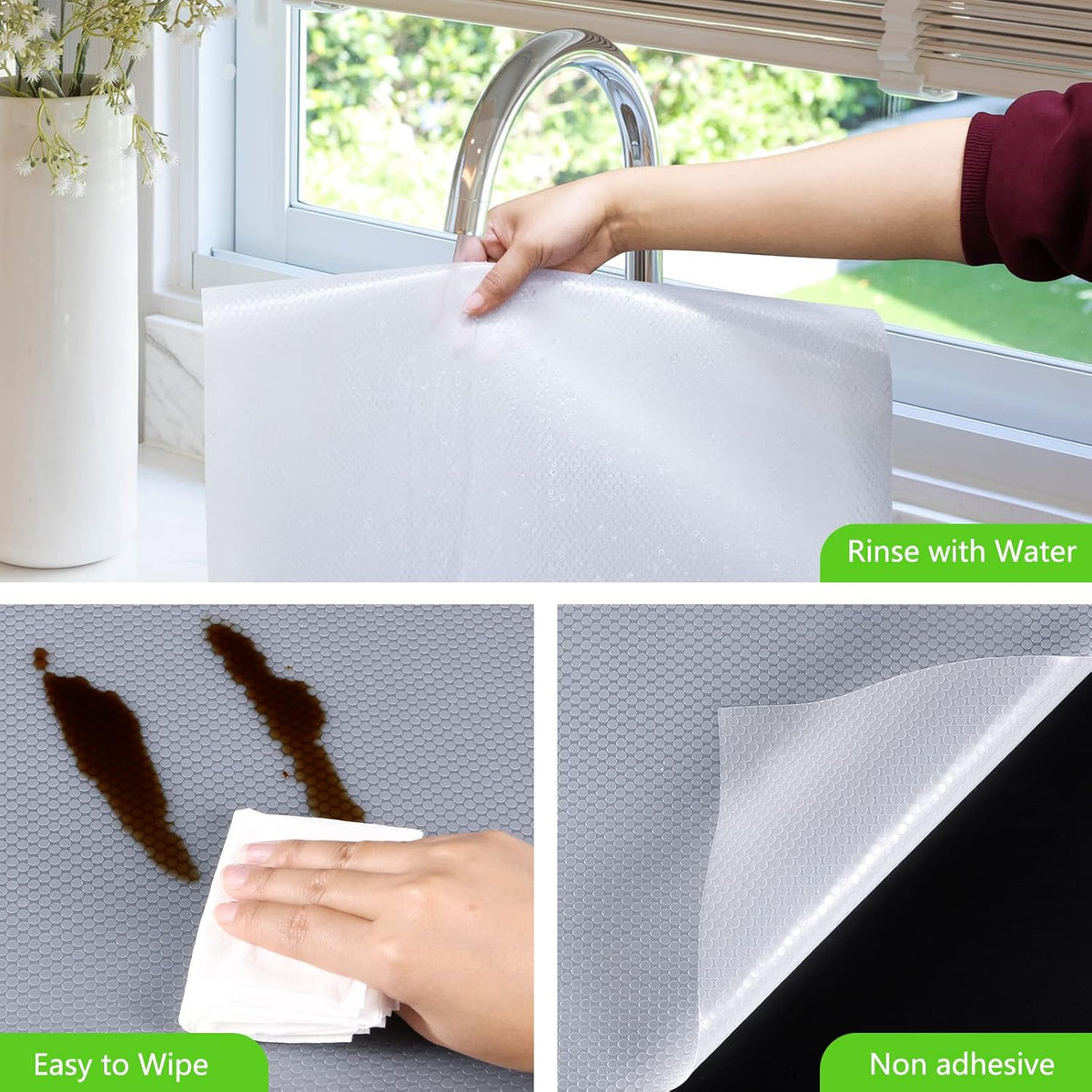 Shelf Liners for Kitchen Cabinets Refrigerator Liners Waterproof Kitchen Cupboard Liner Non-Slip Drawer Mats Non Adhesive Fridge Mats for Shelves - Clear 11.8 x 118 Inches