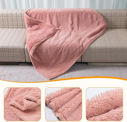 Wowchine Waterproof Dog Blanket Pink Fluffy Long Faux Fur Pet Throw Blankets 28x20in for Couch Love Bed Cover Washable(Pink,XS)