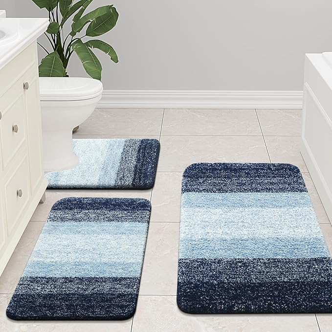 Arotive Microfiber Bathroom Rugs, Shaggy Soft and Absorbent Bath Rug, Non-Slip, Thick Plush Machine Washable Dry Bath Mats for Bathroom, Tub and Shower, 34x21, Dark Blue, Rectangular