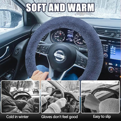 Wuyaoyao Fuzzy Car Steering Wheel Cover, 15'' Soft Auto Steering Wheel Protector for Warm Winter, Elastic Anti-Slip Fluffy Wheel Covers, Universal Car Accessories for Women and Men (Gray)